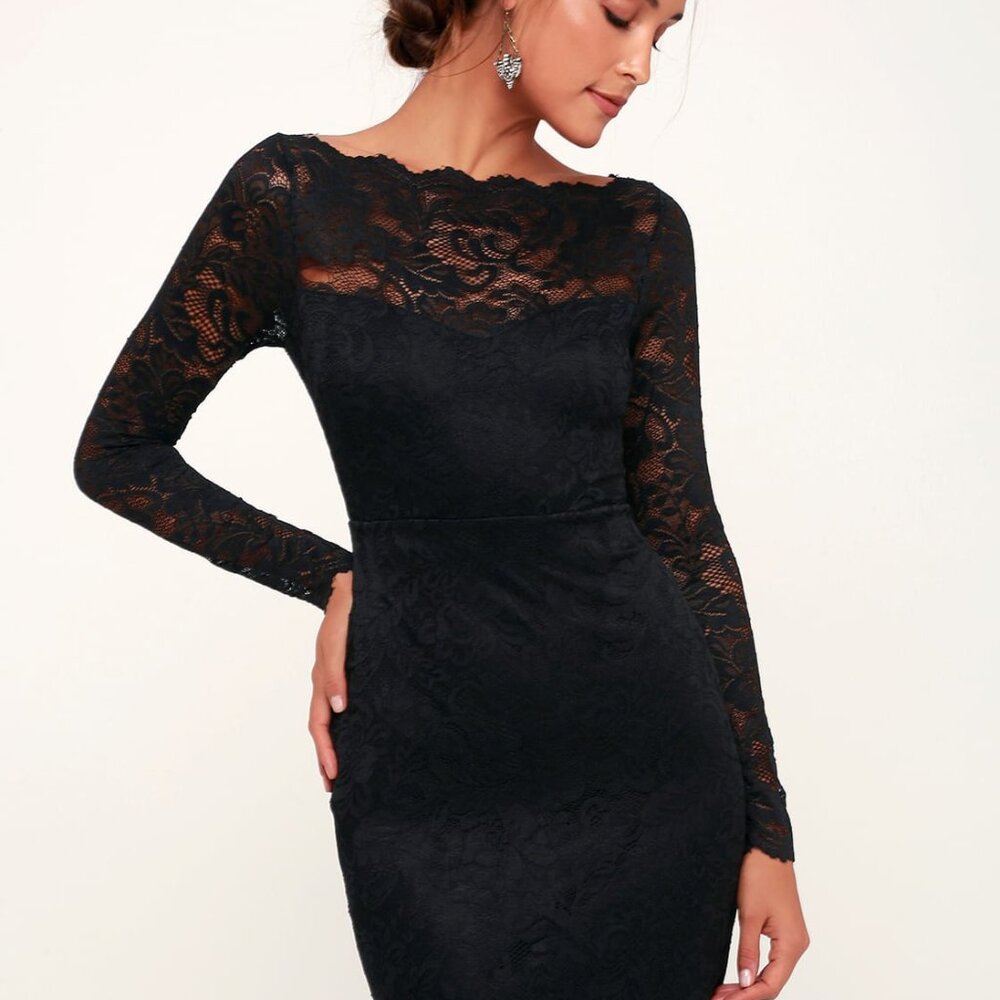 ✨ NWT! Lulu's Margalo Black Lace Long Sleeve Bodycon Dress